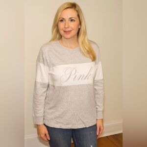 VS PINK Campus Cotton Long Sleeve Tee Med Heather Grey S NWOT